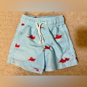 Southbound Nautical Kids Swim Trunks with Red Boat Design